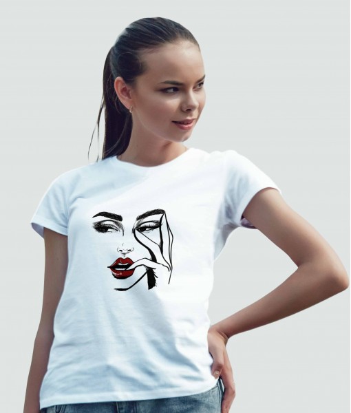 Дамска тениска с щампа Арт Drawn woman face